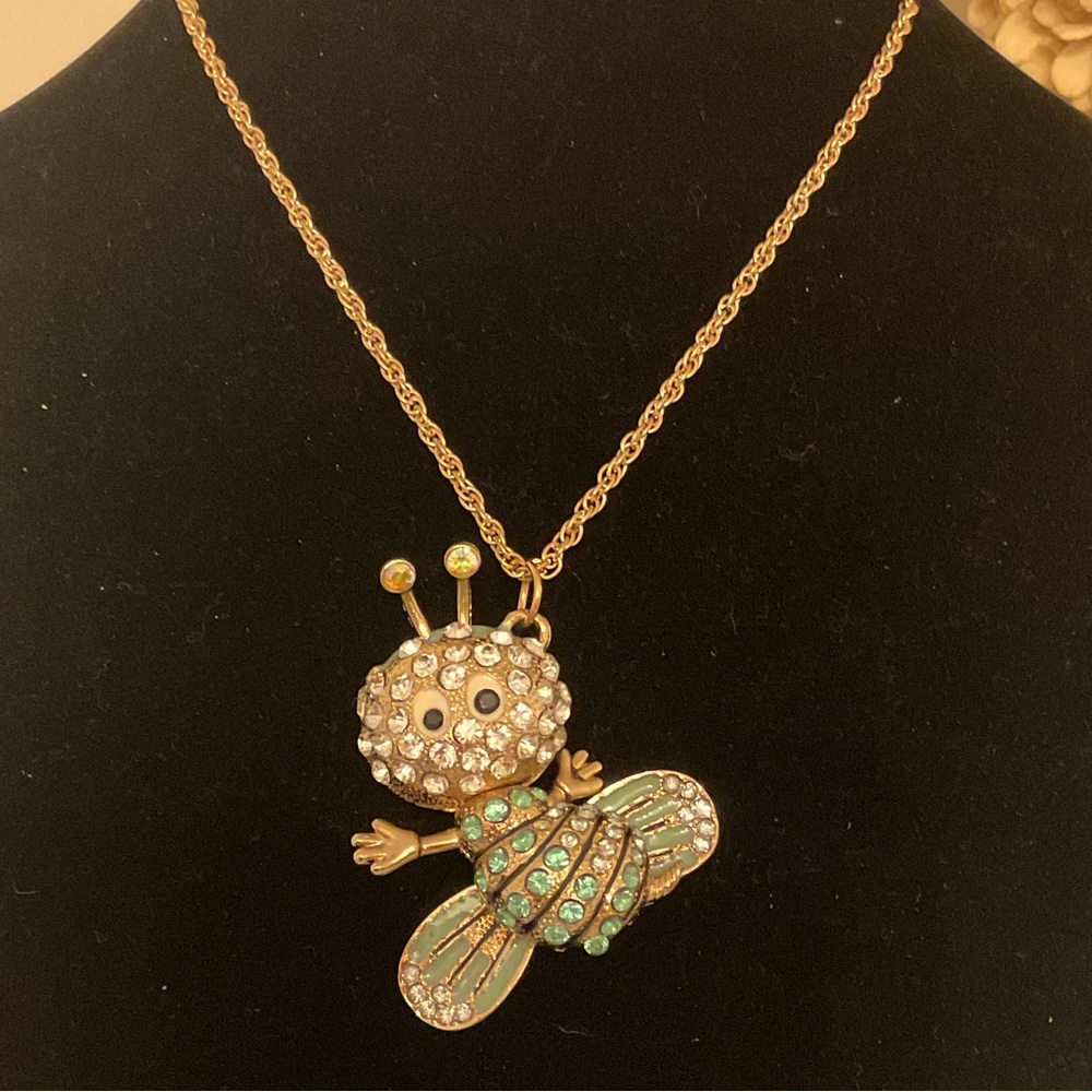 #56 Betsey Johnson Bumble Bee Enamel Rhinestone Necklace